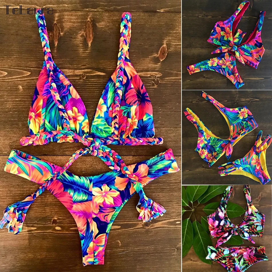 

2019 Sexy Bikini Swimwear Women Swimsuit Push Up Biquini Brazilian Bikini Set Tie Up Summer Beach Wear Print Bathing Suit Female
