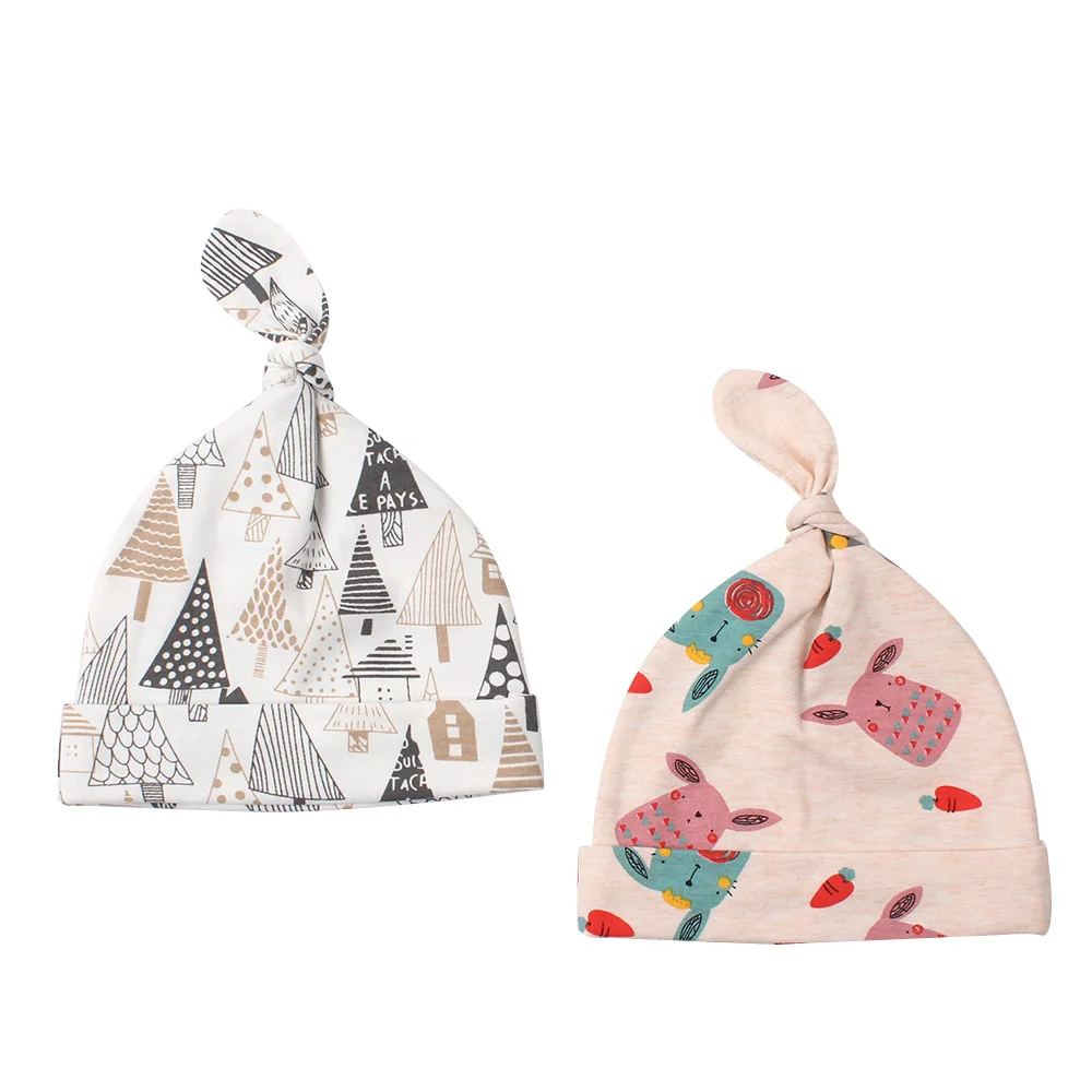 

Cotton Newborn Baby Beanie Fashion Print Heart Hat For Newborn Girls Infant Knot Beanie Sleep Hat Autumn 0-4M Baby Boys Clothing