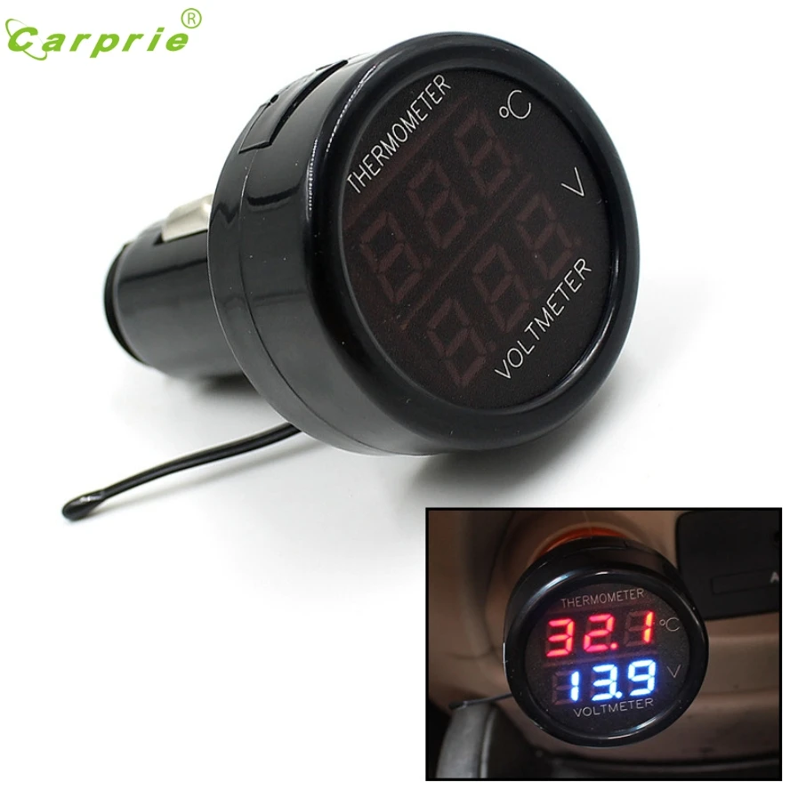 Car Digital Voltmeter & Thermometer - DC 12V/24V/36V LED Display For Battery Voltage & Interior Temp