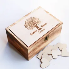 Персонализированная Свадебная Гостевая книга, Заказная деревянная коробка на память, Свадебная коробка с 100 сердечками, деревенская деревянная Свадебная Гостевая книга