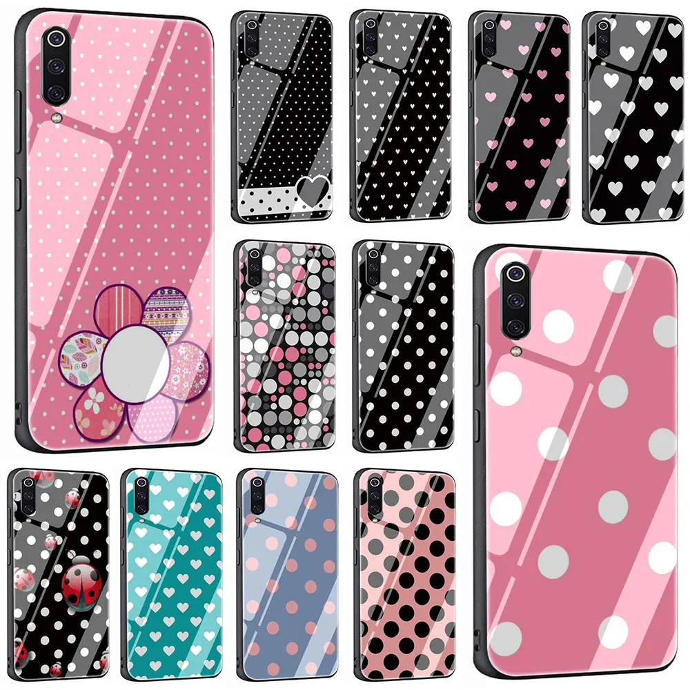 

Red Black Gold Polka dots Tempered Glass Phone Cover Case For Xiaomi Mi 8 9 Redmi 4X 6A Note 5 6 7 Pro Pocophone F1