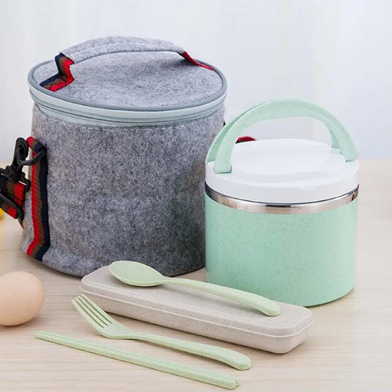 1 Layer Green Set Герметичный Термоизолированный Ланч-бокс из нержавеющей стали для детей, школьный портативный контейнер для еды Bento с сумкой для посуды, набор ланчбоксов - Цвет: 1 Layer Green Set