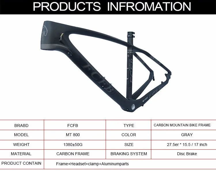 Excellent 2017 FCFB T800 carbon mtb frame 27.5er mtb carbon frame 27.5/ 26 carbon mountain bike frame frok seatpost stem saddle matt color 0