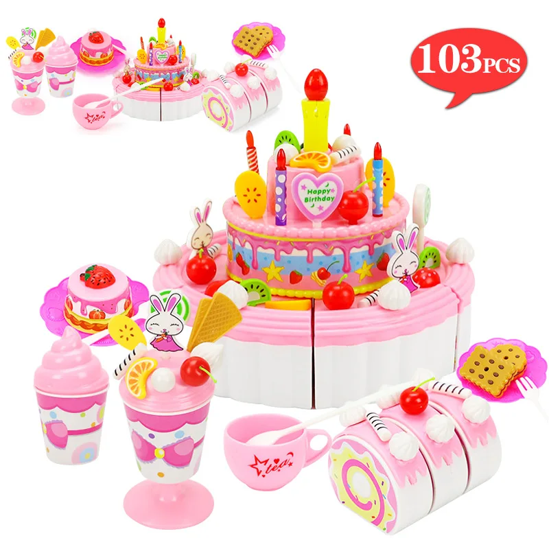 

39-103Pcs Pretend Play Kitchen Simulated Food Fruitcake Plays With Cutting Birthday Cake Sets Play House Toy for Children Girls