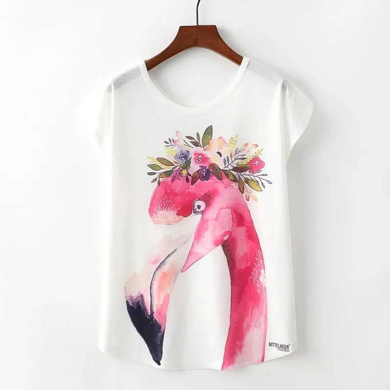 Чудесный дизайн в виде животного женская футболка с принтом Фламинго/Совы/кошки/единорога белая Повседневная дышащая футболка с коротким рукавом и круглым вырезом