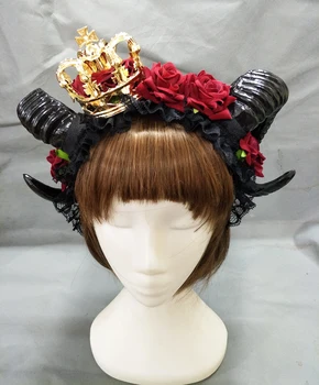 

Halloween Adult Devil horns Red Floral Headband Fancy Dress Crown Hairband Ladies Goth Headpieces