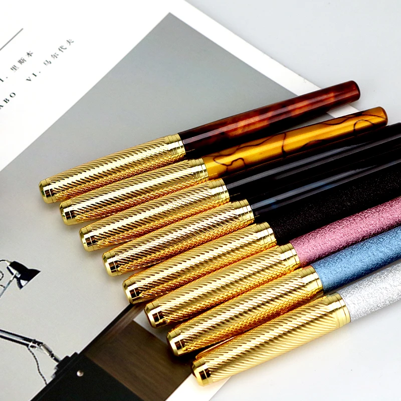 

New Creative pen Extremely Fine Fountain Pens Metal Matte Black Office Financial Tip 0.38mm Nib Pen Writing Tool Supplies