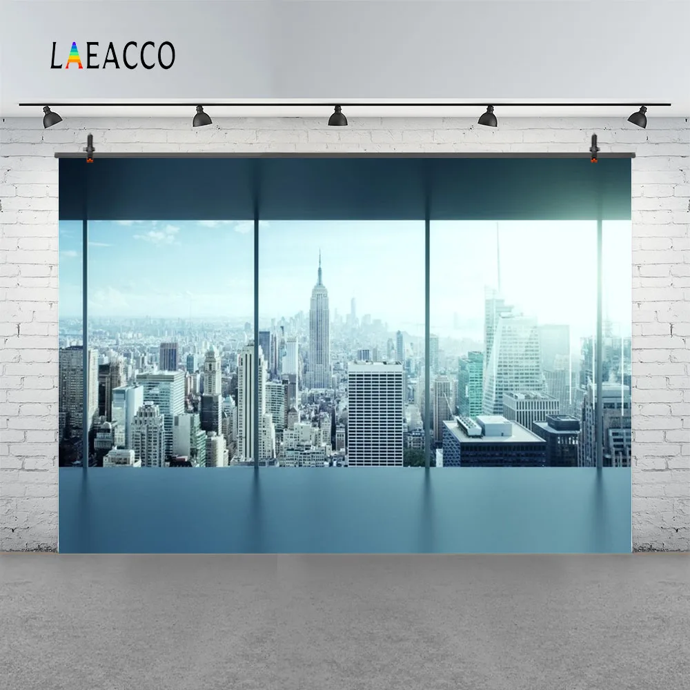Laeacco Office Glass French Windows City Building Landscape Scene Photography Backgrounds Photographic Backdrop For Photo Studio