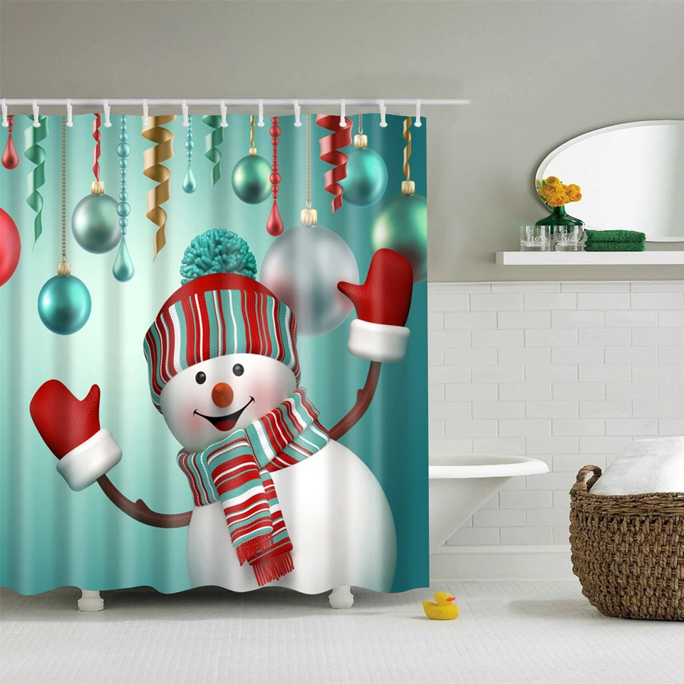 Snowman Deer Santa Claus Christmas Trees Shower Curtains Waterproof