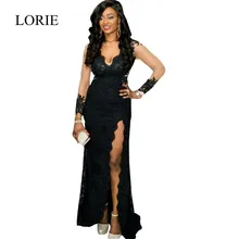 Side Split Schwarz Nixe-abschlussball 2016 Robe De Soiree Spitze V-ausschnitt Elegante Frauen Formal Lange Kleider Abendkleider Plus Größe
