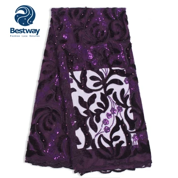 

Bestway Velvet Sequins French Tulle Fabric Lace Embroidered Beads Mesh Lace Rhinestones Beads Fabrics Laces For Women's Wedding