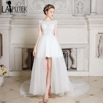 

LAIPUTER !! 2017 New Arrival Hi-Low Lace Elegant Cheap Wedding Bridal Dress Real Photo Vintage Ball Gown