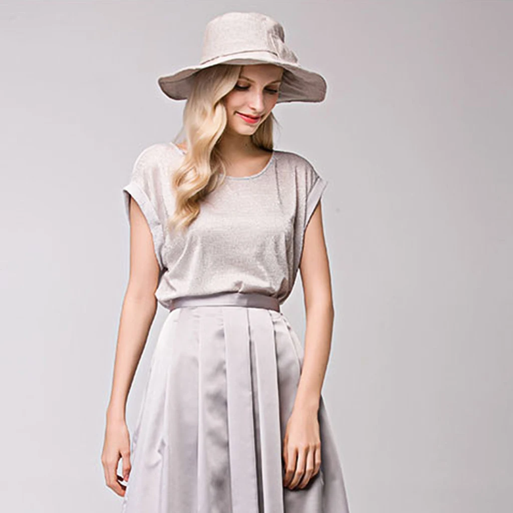 Женские хлопок белье Beach Sun Hat Однотонные большой бантом Гибкая широкими полями в полоску принт складной Кепка с покрывалом с ремешком