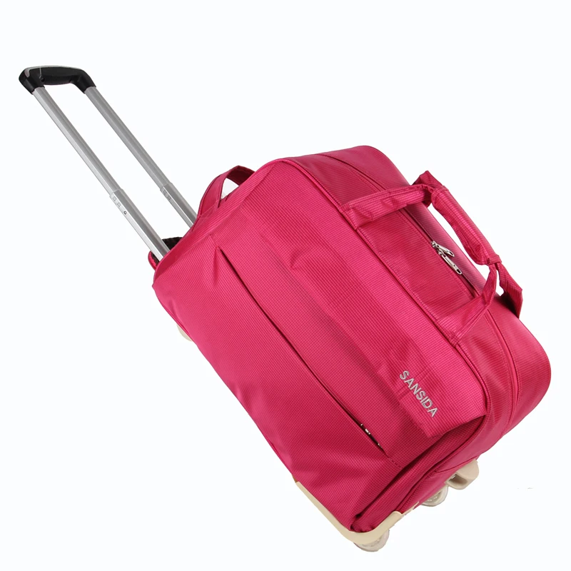 

Casual Nylon Waterproof Travel Bag On Wheels Fuchsia Suitcase Trolley Women Rolling Travel Luggage Case With Drawbars 2 Sizes