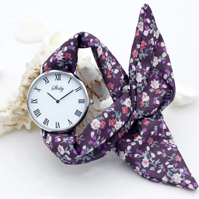 Shsby бренд леди цветок ткань наручные часы в римском стиле Серебряные женские платье часы высокого качества часы с тканевым ремешком сладкий женский браслет для часов - Цвет: Фиолетовый