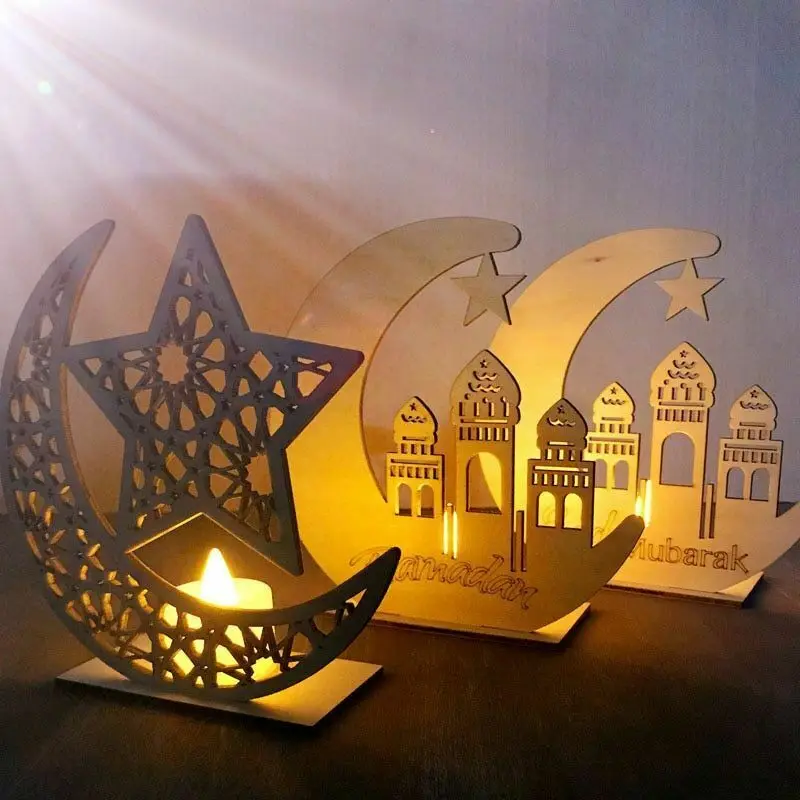 

1Pc Wooden Eid Mubarak DIY Castle Moon Home Decor Ramadan Eid Mubarak Wooden Plaque Hanging Pendant Decor For Ramadan Activities