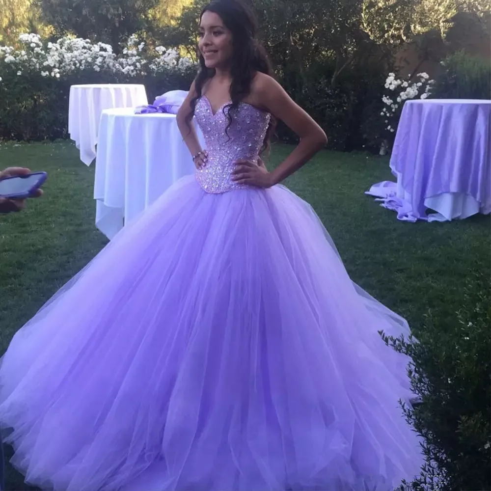 Sparkly Lavender Tulle Ball Gown Quinceanera Dresses Sweetheart ...