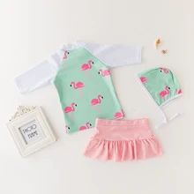 Купальный костюм для маленьких девочек с длинными рукавами, зеленый лебедь, фламинго, одежда для купания для детей, Детский летний купальник осень, плавательный бассейн, комплекты с УФ-защитой