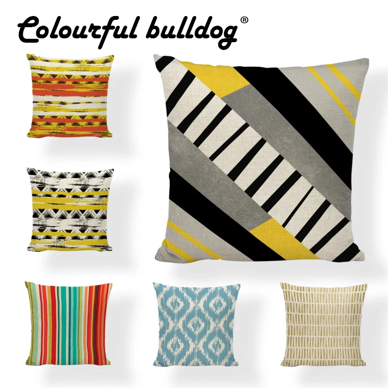 Geometric Cushion Covers 45*45cm Abstract Colored Line Figures Linen Material Office Home Living Room Sofa Decor Pillow Case | Дом и сад