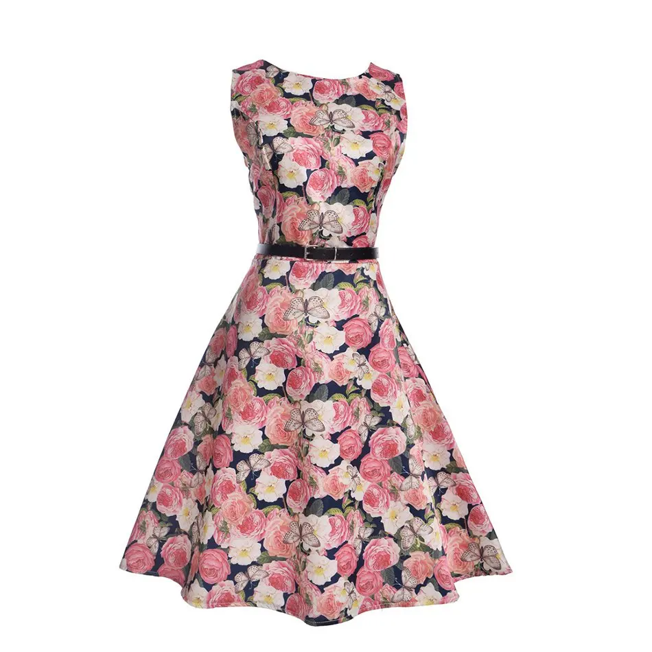 VOGUEON/летние платья для девочек; без рукавов; с цветочным принтом; в винтажном стиле; элегантные вечерние платья; детское летнее платье в стиле ретро; одежда с поясом
