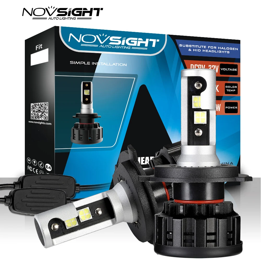 NOVSIGHT 2 шт. супер Светодиодные Автомобильные фары h4 светодиодные лампы csp чип 12 в 24 В 6500 к 16000лм мини h4 светодиодные фары с canbus
