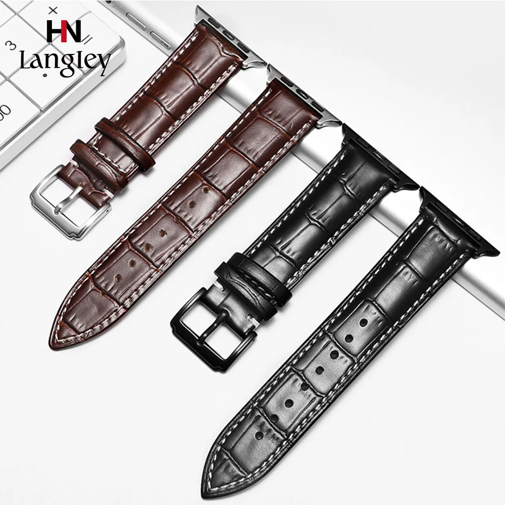 

First Layer Cowhide Leather Straps For Apple Watch 40mm 44mm iwatch 4 Apple Watches 1/2/3 38mm 42mm Bracelet Straps Wristbands