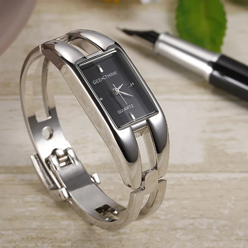 silver black Женский модный раскошный ремешок для часов Брендовое женское платье Красочные часы женские прямоугольный из нержавеющей стали ремешок женские часы - Цвет: silver black