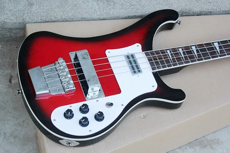 Красная электрическая бас-гитара с белой накладкой, палисандр гриф, хромированные изделия, предложение по индивидуальному заказу