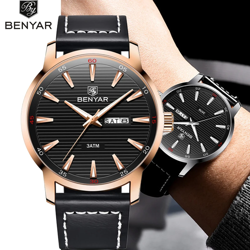 

BENYAR Men's Watches Simple Luxury Brand Quartz Watch Pilot Military Sport Wristwatch Leather Strap Male Clock Relogio Masculino