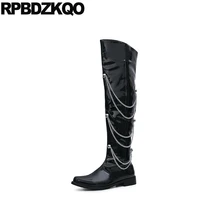 Обувь ботфорты водонепроницаемый металик плоские мужские черные лакированные сапоги молния дизайнер панк высокие приукрашенный мужская мода удобная короткие сверху удобные