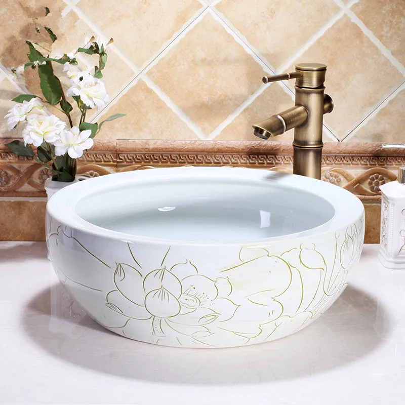 Lotus Glazed Art porcelain Counter top Bathroom Sink Lavabo Washbasin