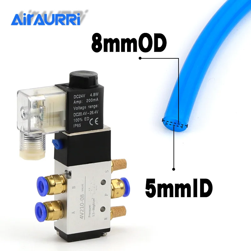 Пневматический электрический Соленоидный клапан 5 способ 2 положения контроль воздуха газа магнитный клапан 12 В 24 В 220 В катушка вольт 4v210-08 6 мм 8 мм 10 мм - Цвет: Match 8MM Fittings