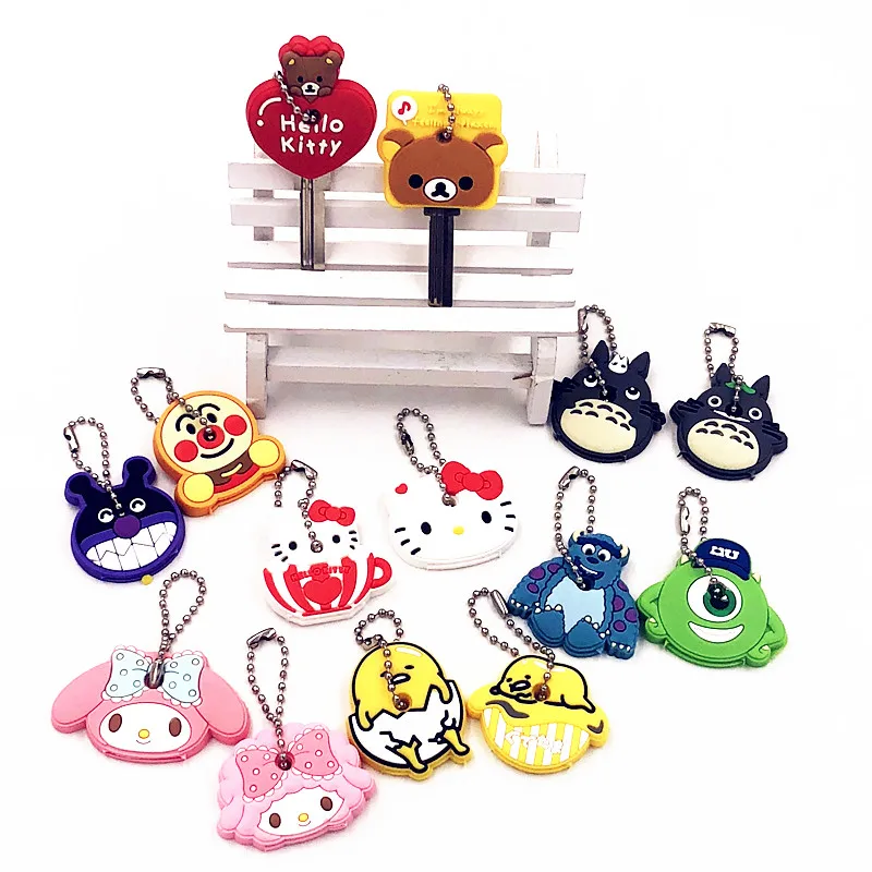 

2PCS Cartoon Bear Melody japanese Anime Key chains Silicone key cover caps Totoro monster car Keychains for female