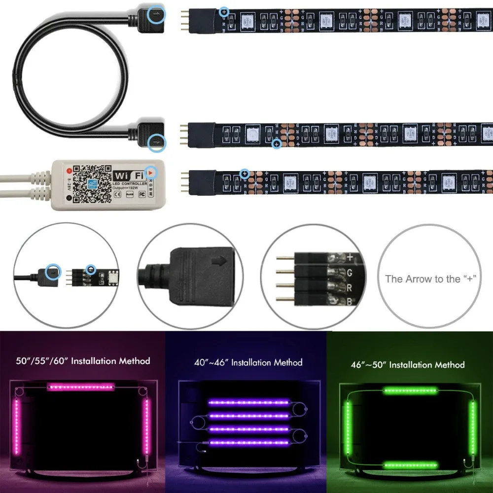 USB светодиодный полосы светильник лампа Wi Fi RGB SMD 5050 4X50cm 2x50 см + 2x100 5V музыка фея ТВ