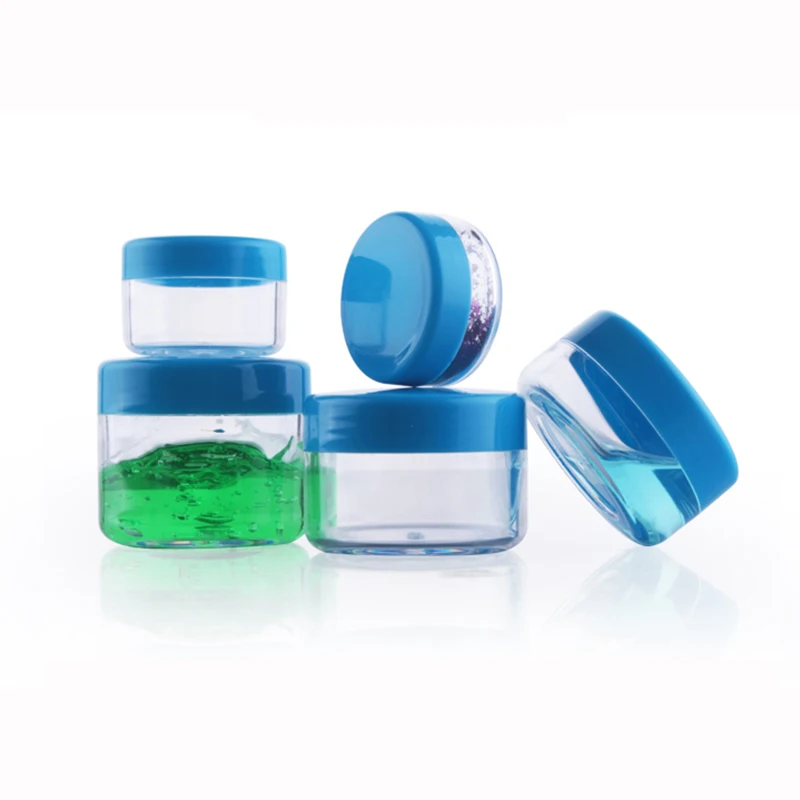 

50pcs 3g 5g 10g 15g 20g Empty Plastic Cream Jar Clear with Blue Caps Small Pots for Eye Shadow Cosmetic Sample Containers