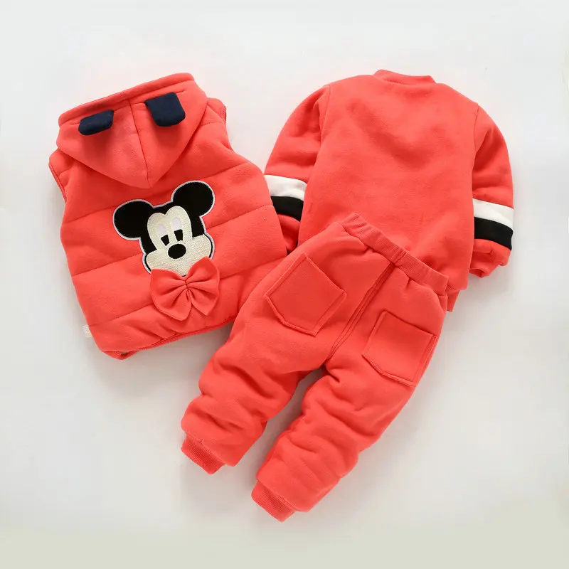 

Children clothing sets,baby boy & girls winter fashion cartoon mickey thicking Plus velvet hooded warm 3 pcs casual sport sets