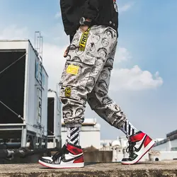 Коллекция 2019 года, модный принт шаровары, штаны для бега скейтборд брюки-карго уличной хип-хоп Повседневное мужские шаровары Y1368