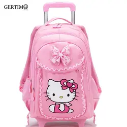 Бесплатная доставка Рисунок «Hello Kitty» детей Школьные ранцы Mochilas дети Рюкзаки с колеса тележки Чемодан для Обувь для девочек рюкзак оптовая