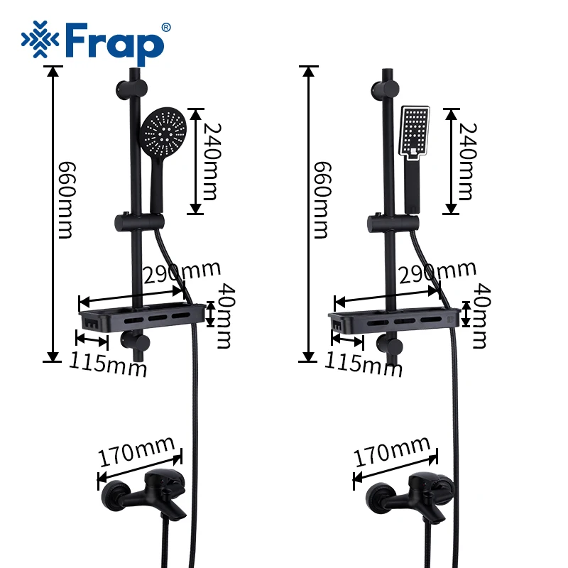 Frap матовые черные смесители для душа ванная душевая система ливень, ванная душевой набор горка бар Смесители для ванной с полкой для ванной комнаты