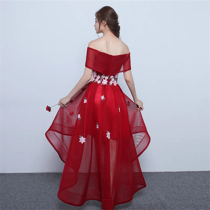 Это YiiYa сексуальный вырез лодочкой многоуровневые платья для выпускного вечера Ближний-дальний Чай-Длина торжественное платье вечерние платья QJ003