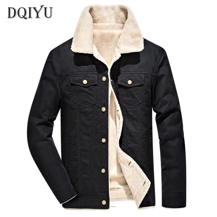 

DQIYU Casual Men's Cotton Jacket Autumn Fleece Slim Fit Mens Jackets And Coats Winter Thicken Male Outerwear Black Army Green