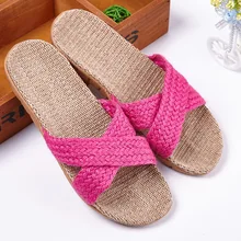 IVI Anti-slip Linen Slipper Summer Striped Flaxen Women Men Hotel Indoor Home Shoes Straw Ladies Flat Flax Slippers
