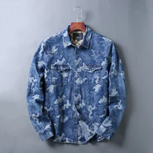 Весенние мужские модные джинсовое приталенное сплошное однобортное пальто длинные рукава камуфляжная джинсовая рубашка мужской модный Военный Стиль Верхняя одежда