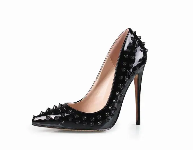 Новые женские туфли-лодочки остроносые туфли на высоком тонком каблуке Роскошные дизайнерские туфли с заклепками Свадебная обувь Для женщин обувь на каблуках D051