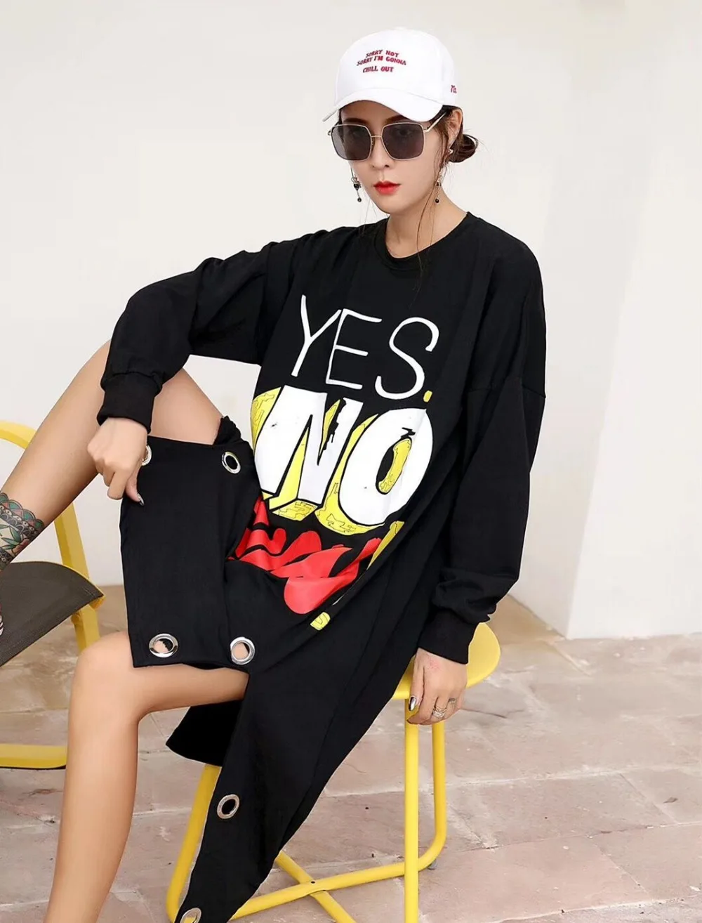 Female Letter Print Long Sleeve Tees Shirt Dress Street Wear Short Front After Autumn Hollow Out Irregular Dresses | Женская одежда