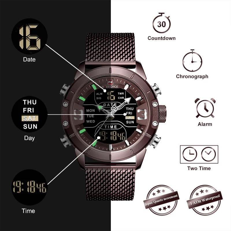Топ бренд NAVIFORCE мужские часы люкс Хронограф светодиодный спортивный военный водонепроницаемый наручные часы мужские relogio masculino