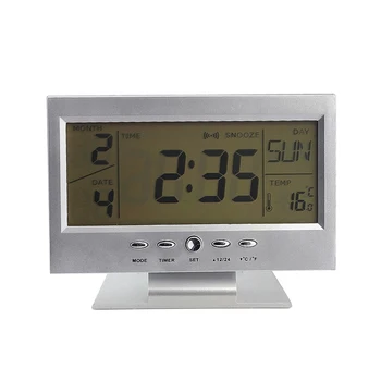 

LED Voice Control Alarm Desk Clock Weather Monitor Calendar with Thermometer Electronic Digital Back-light Clocks 8 99 M LXY9