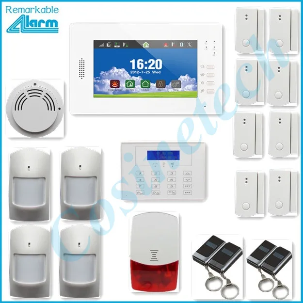 

home security alarm 7 inch touch screen GSM alarm system , smart IOS Android APP, alarm panel with long life Li-ion battery