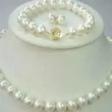 Благородство женские натуральные украшения природный AAA 9-10 мм белый пресноводный жемчуг Цепочки и ожерелья Браслет и серьги Наборы для ухода за кожей покрытием