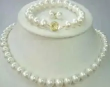 Nobility Woman natural jewelry Natural AAA 9-10mm White Freshwater Pearl Necklace Bracelet & Earring Sets Plated